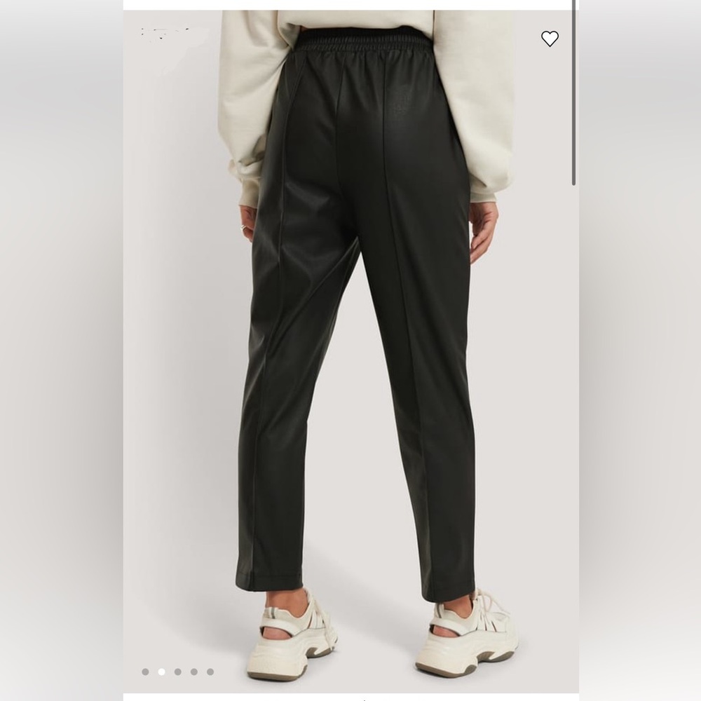 NA-KD Black Faux Leather Pants | Size S | High-Waisted Pull-On | Sporty Athletic